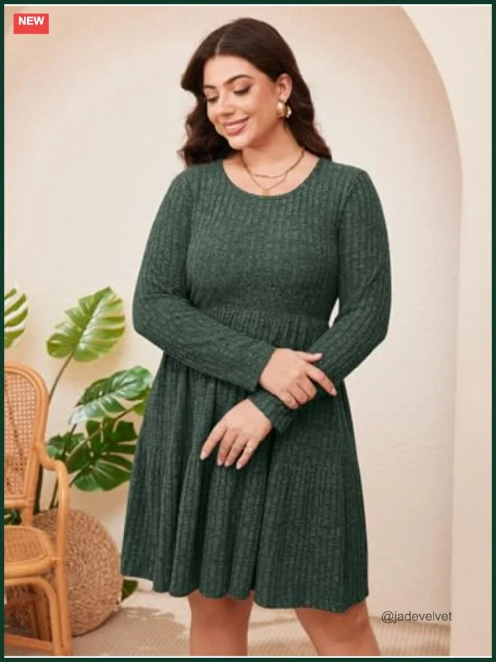 Plus Size Fall Sweater Dress with Pockets Long Sleeve A-Line Midi